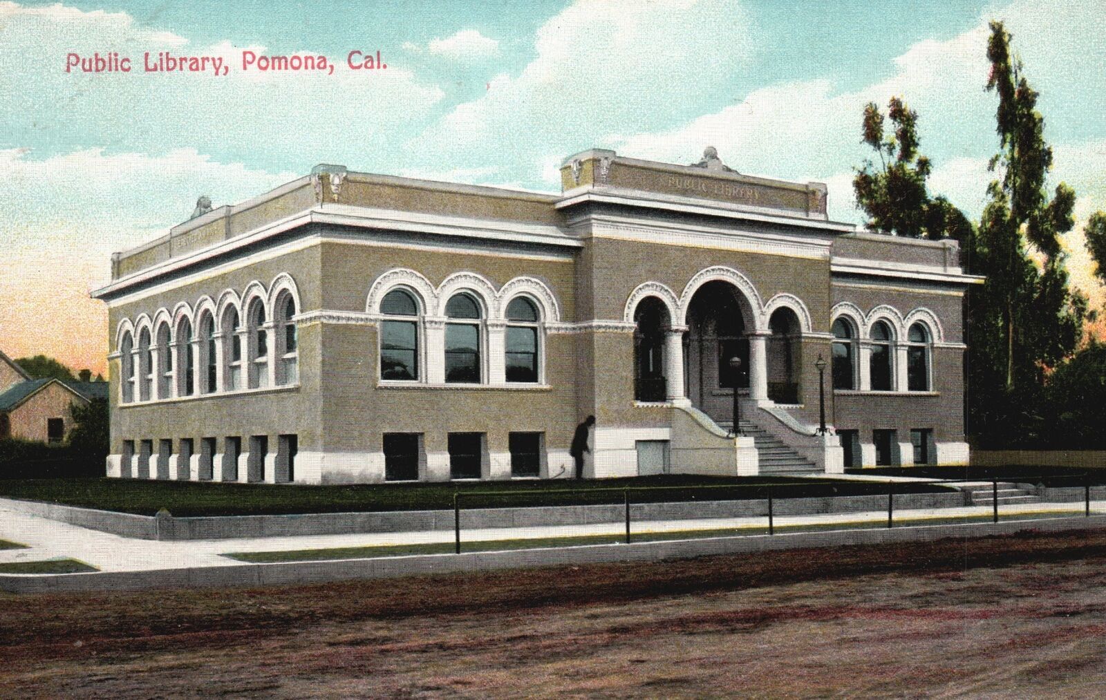 Vintage Postcard Public Library Building Historic Landmark Pomona California CA