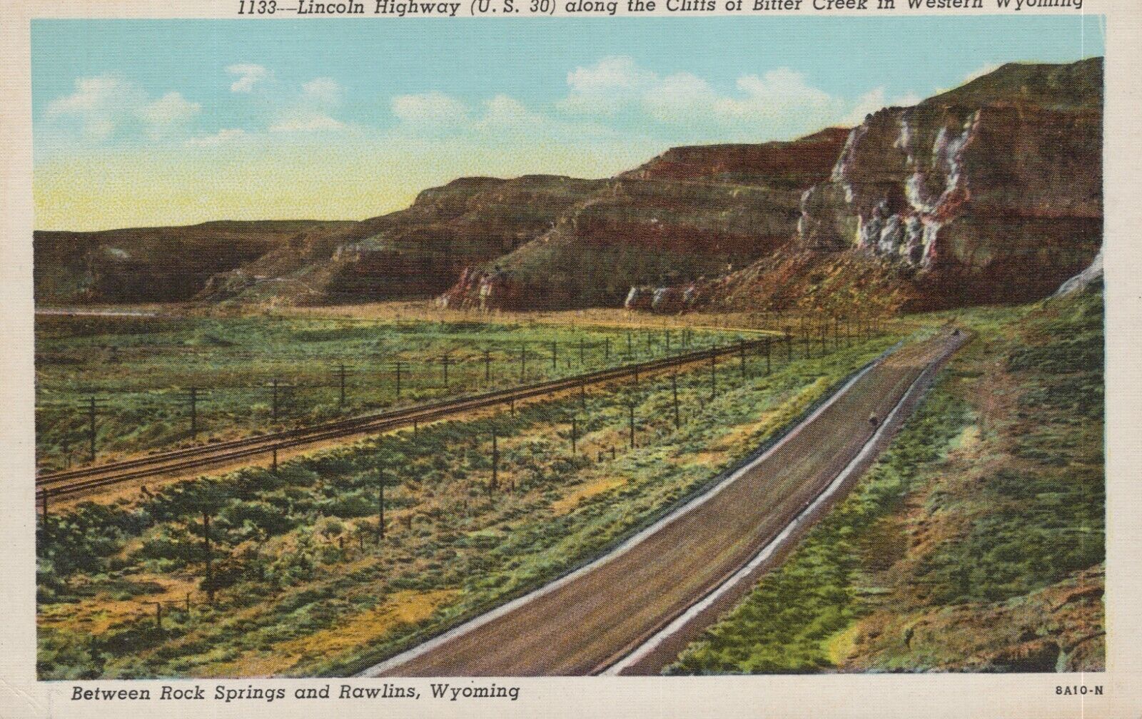 Lincoln HWY Rock Springs Rawlins Wyoming Bitter Creek Linen Vintage Postcard