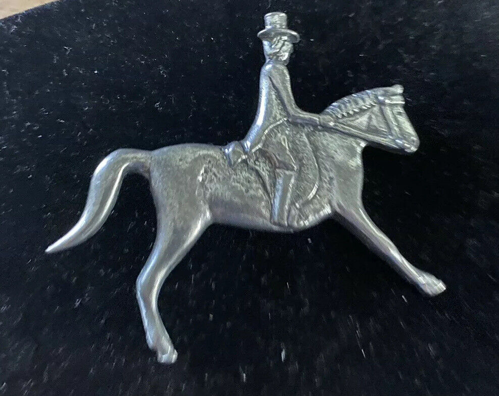 Vintage signed AXCESS PEWTER England Englishman Horse Love Equestrian Brooch Pin