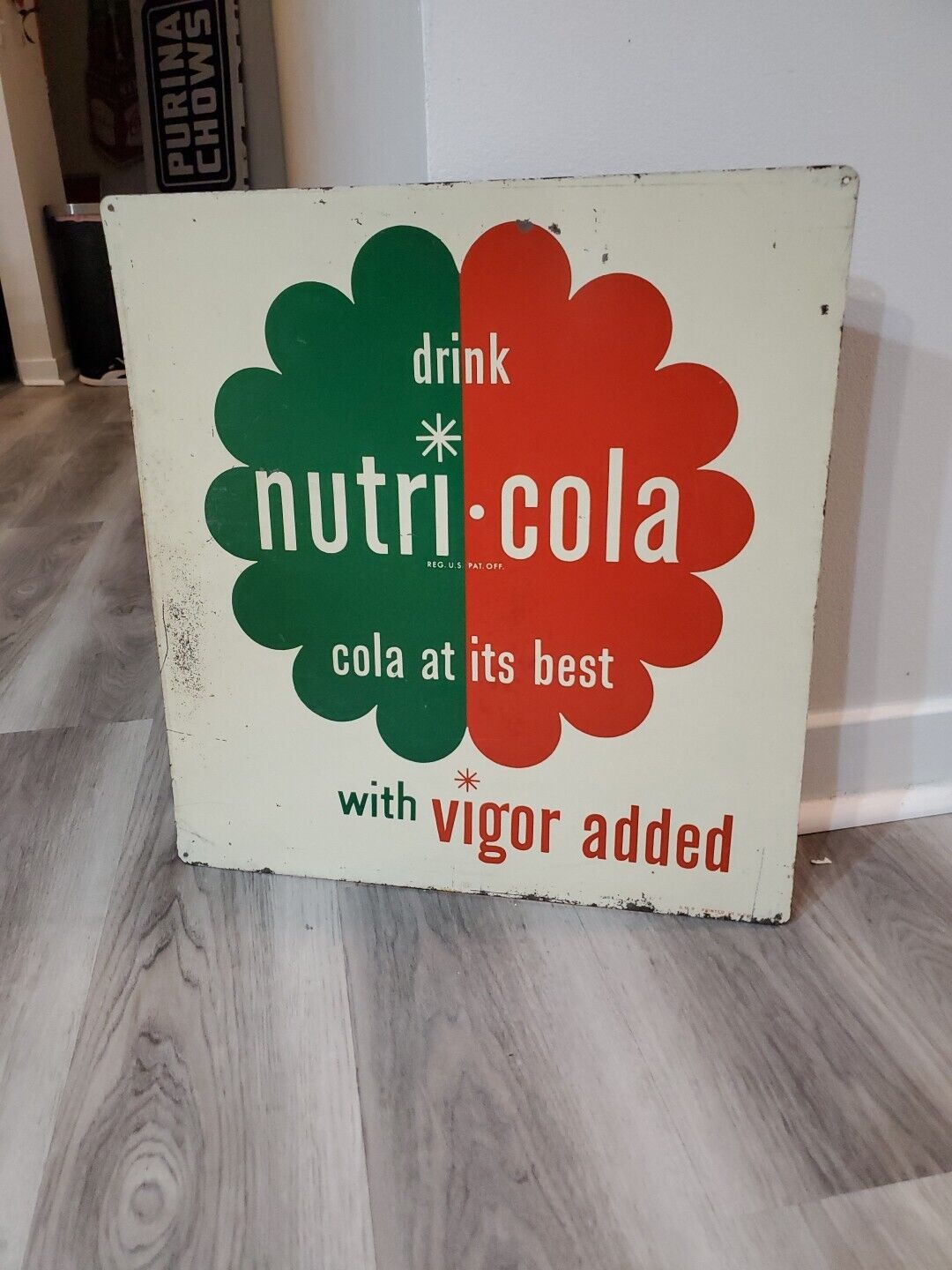 c.1950s Original Vintage Drink Nutri Cola Sign Metal Nehi Vigor Soda Coca Cola