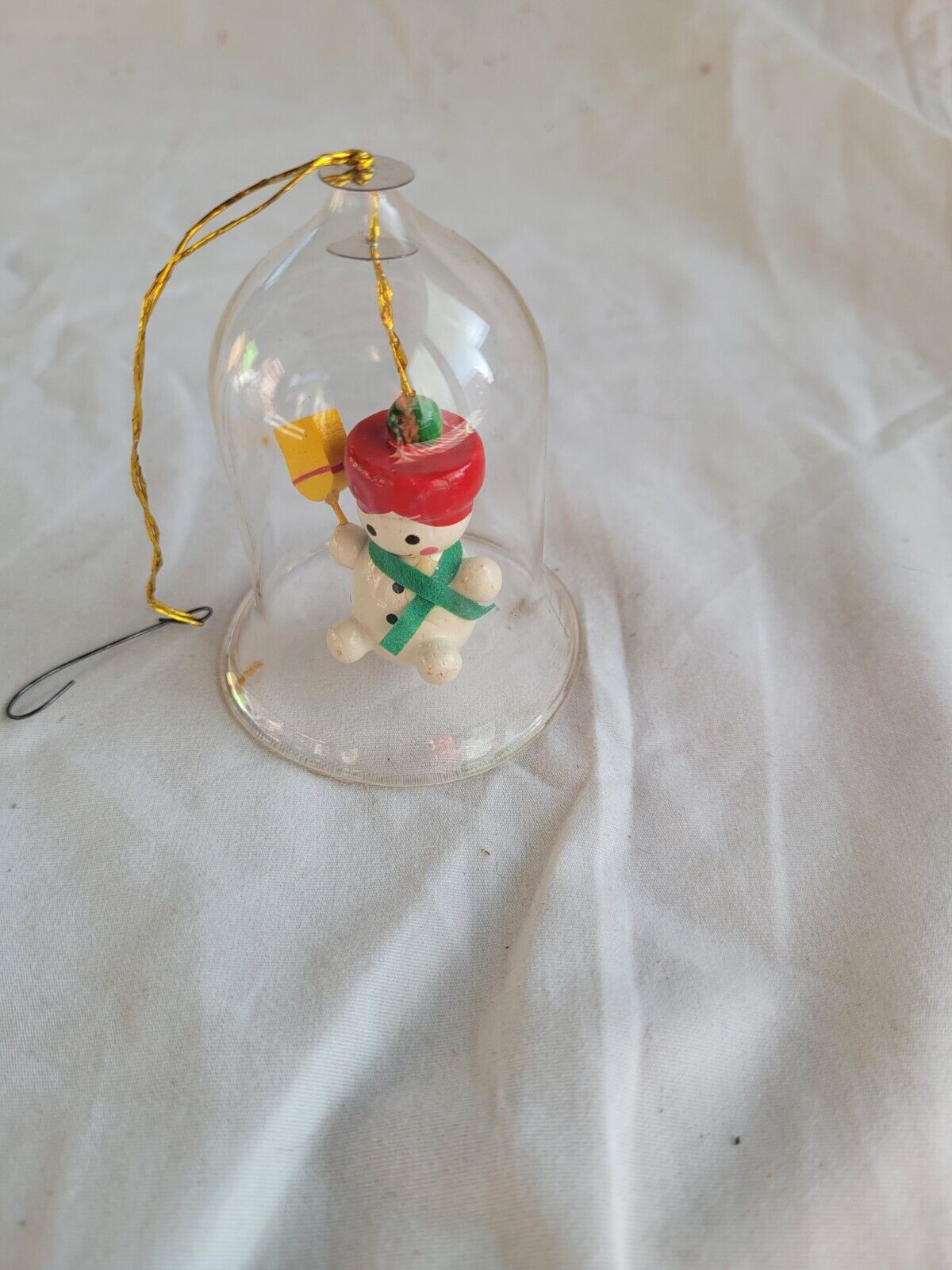 Vintage Clear Glass Bell Ornament of a Snowman