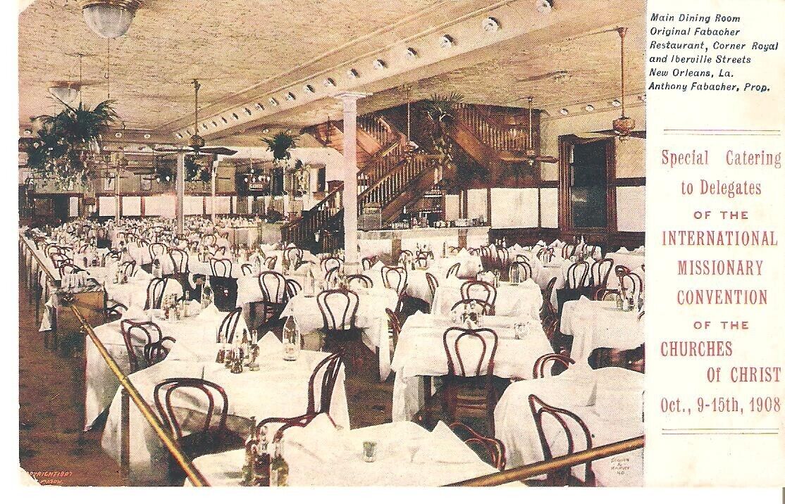 POSTCARD -  FABACHER RESTAURANT, NEW ORLEANS, LA - INT. MISSIONARY CONVENTION