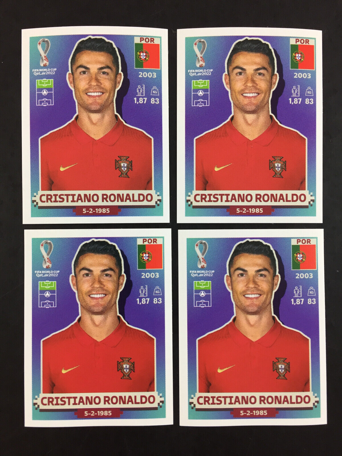 Cristiano Ronaldo 4 Sticker Panini World Cup Qatar 2022 POR 18 (White Border US)