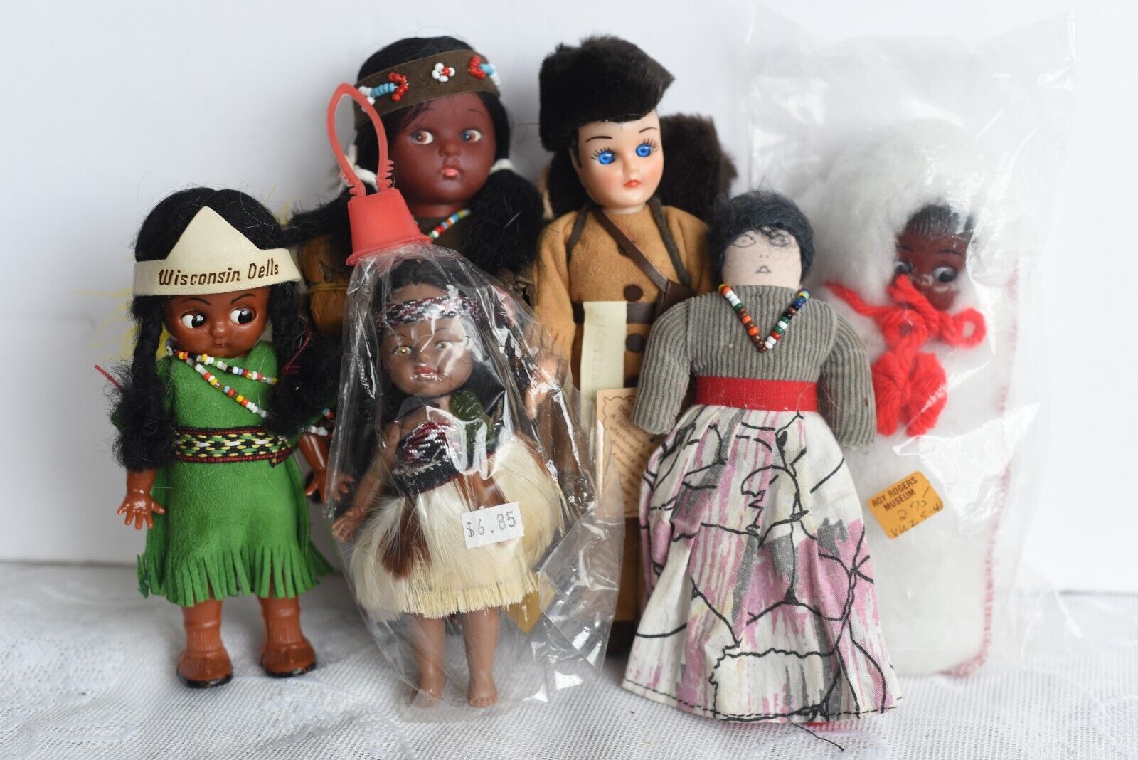 Lot of 6 Vintage Native American Indian Frontierman Roy Rogers Souvenir Dolls