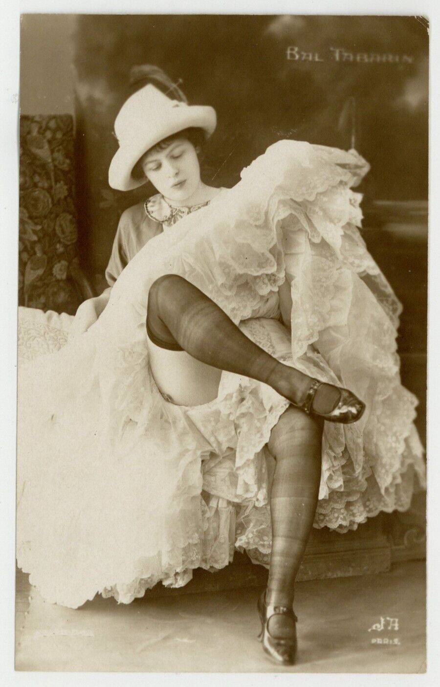 Leggy Female 1900 Long Legs Heels RPPC Black Silk Stockings Photo Prostitute