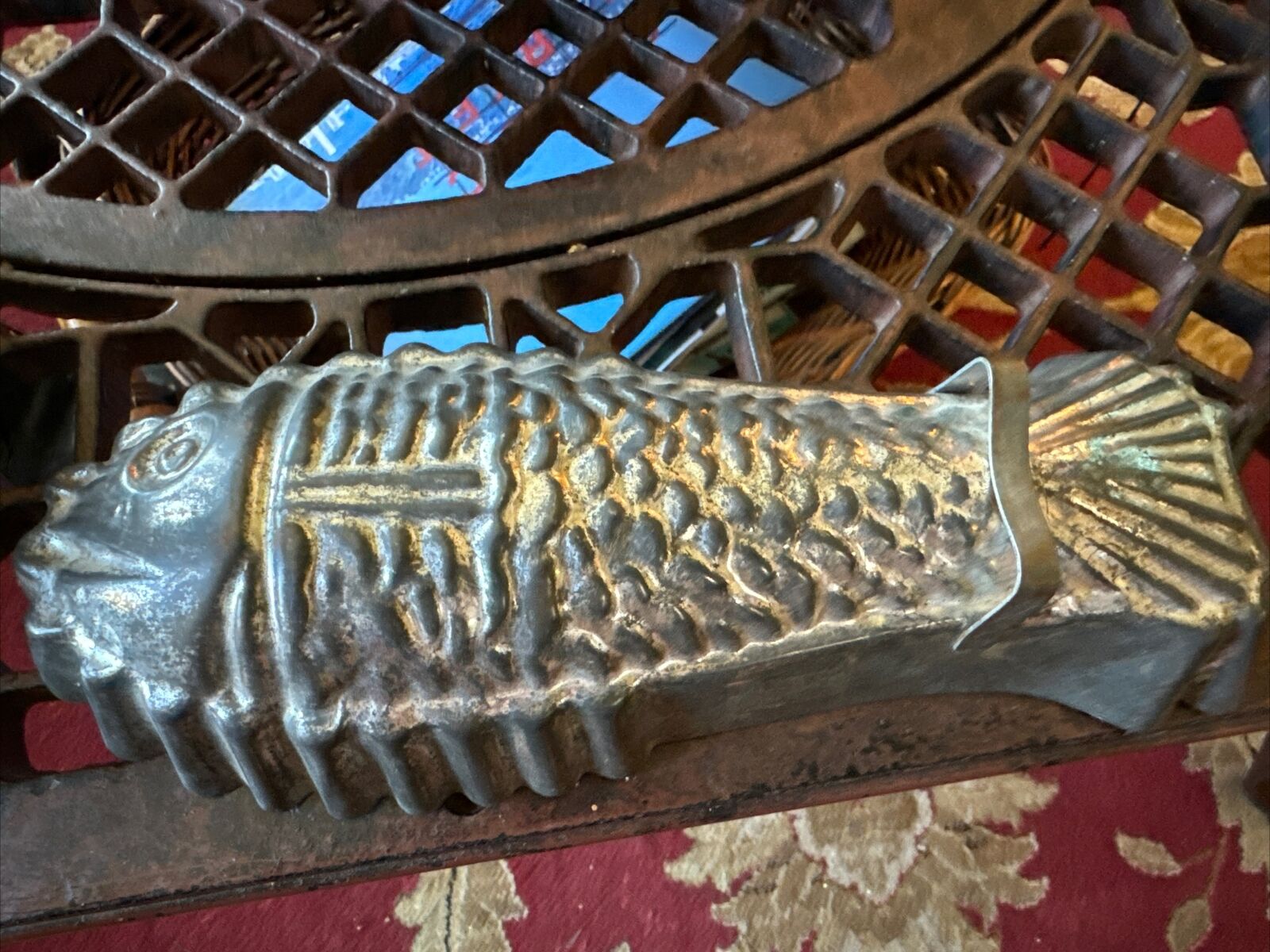 10” Beautiful Antique Metal Fish Mold • Decorative French Country Decor