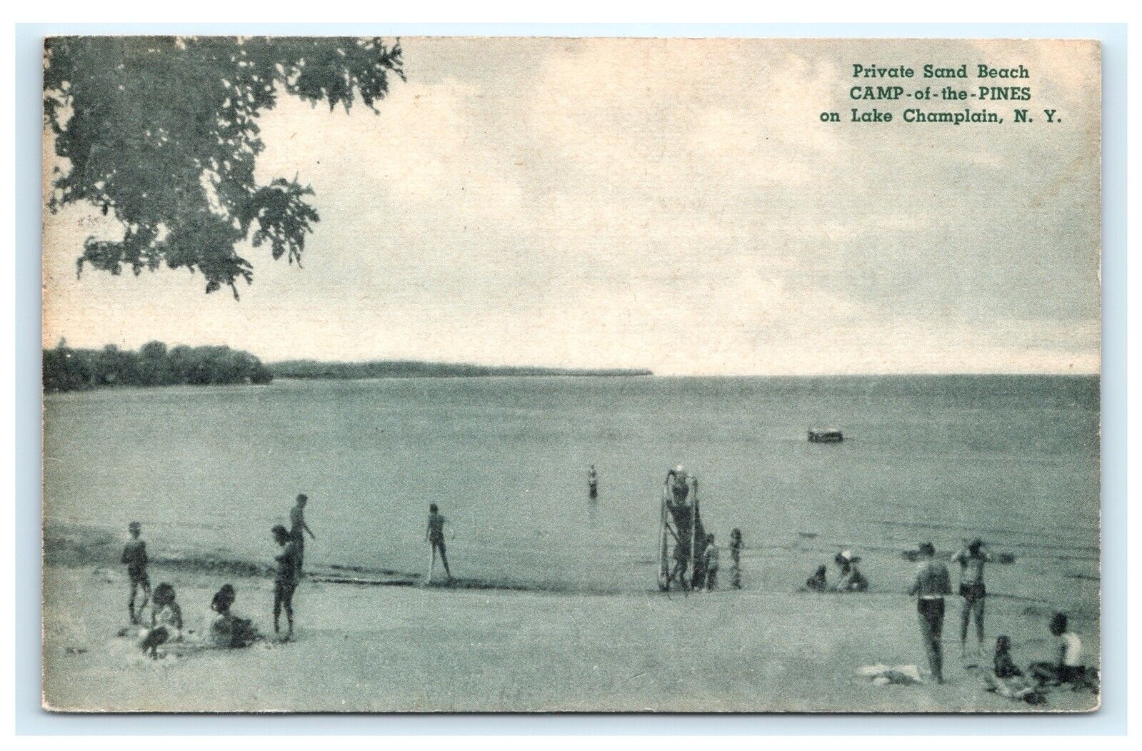Private Sand Beach Camp of the Pines Lake Champlain Willsboro NY Postcard B13