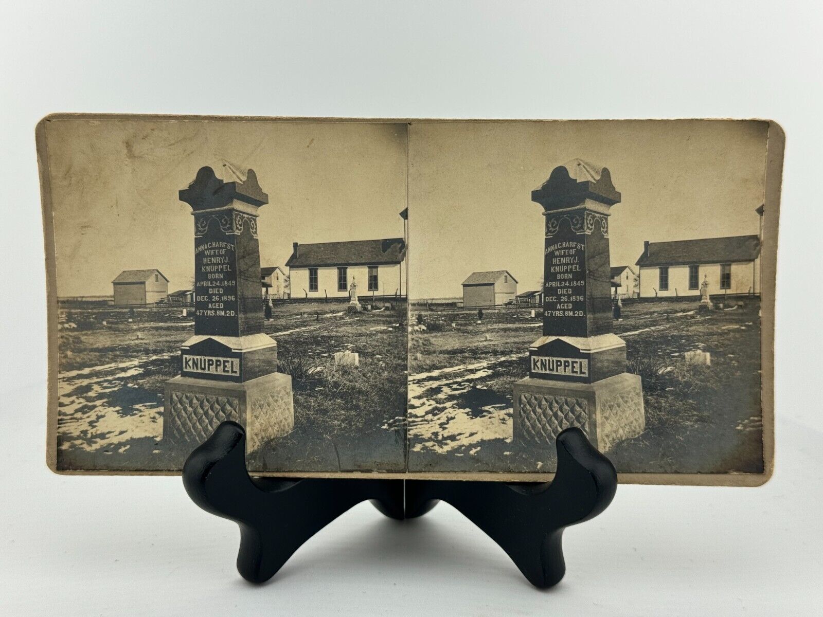 18999 St. John Cemetery Bishop Illinois Antique Vintage Stereoscope Card Knuppel