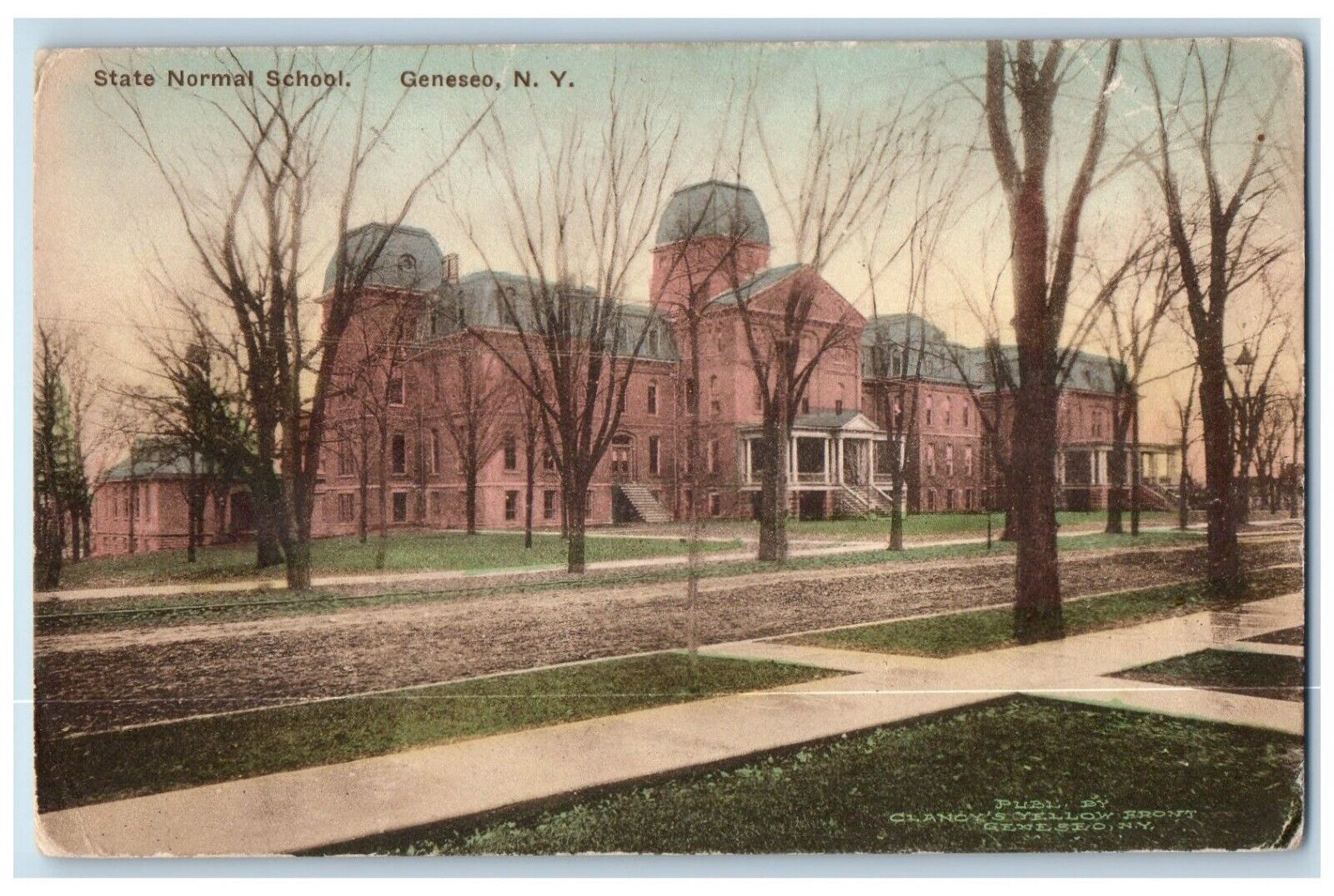 c1930's State Normal School Geneseo New York NY, Handcolored Antique Postcard