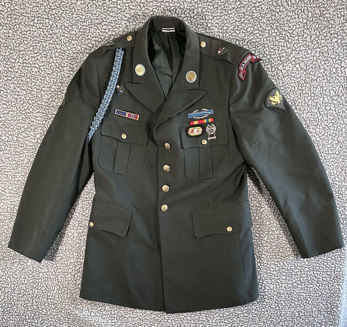 US Army Military Blazer Mens 44 Long Green 1st Ranger BN Coat Uniform Decorated