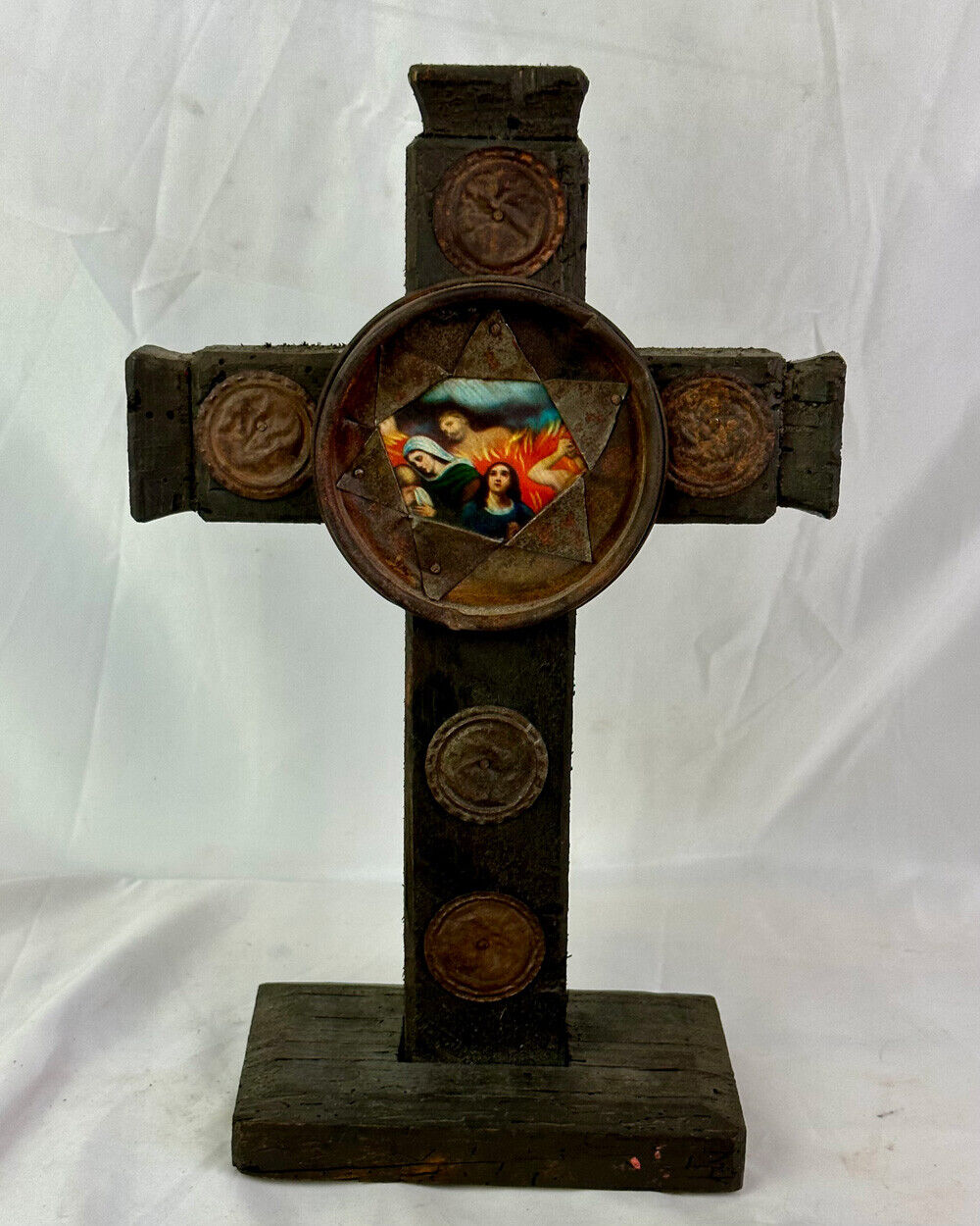 Vintage, Rustic Wooden Tramp-Art, Hobo-Art, Christian Cross