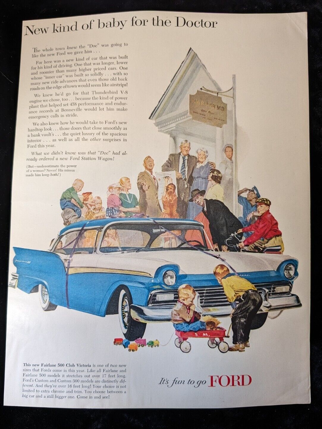 Vintage 1950s 1957-59 Ford Fairlane 500 Club Victoria Ad 12.5 X 9.5 Inches