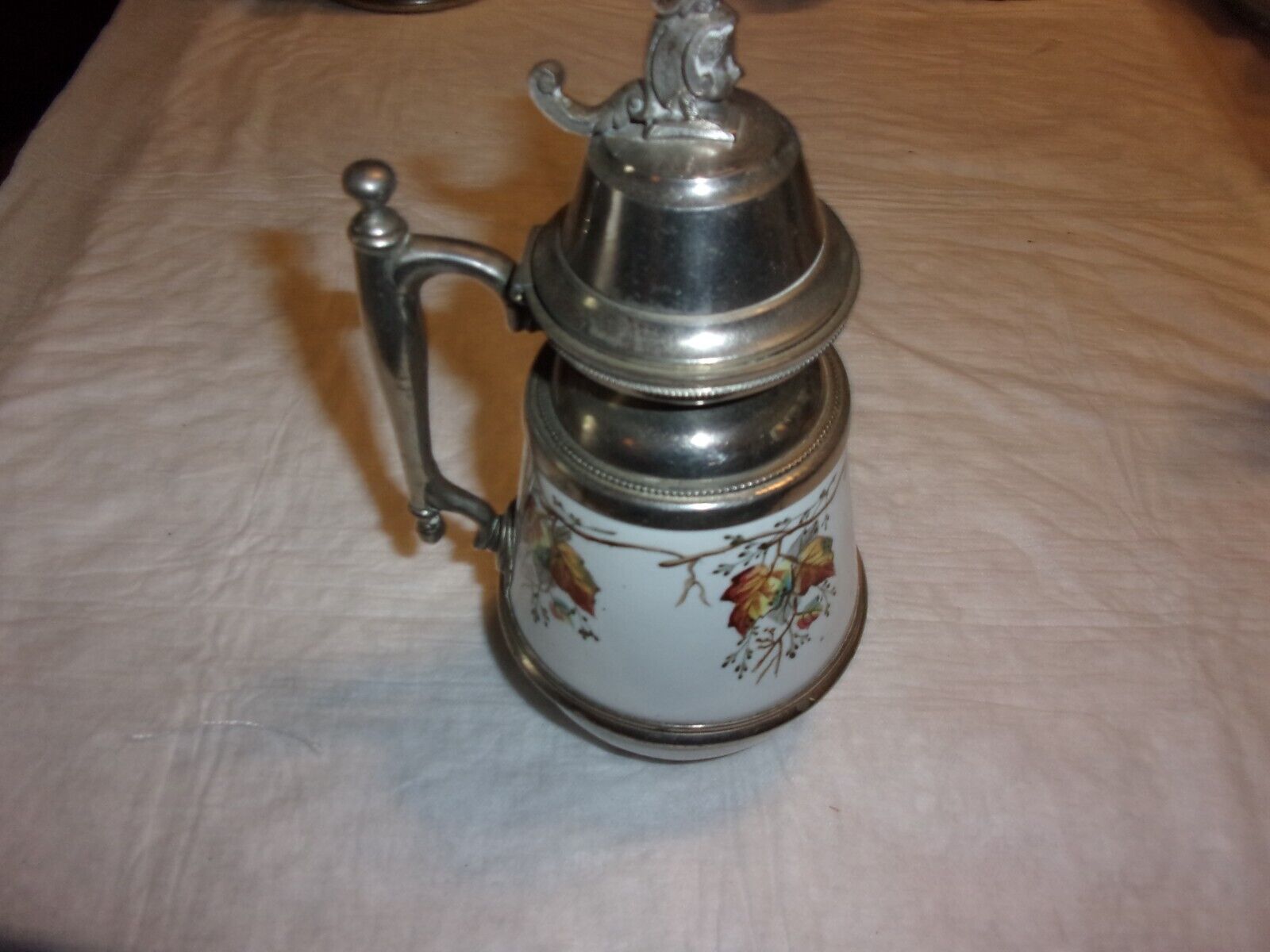 Antique 19th Century Enamelware Graniteware Syrup Pitcher