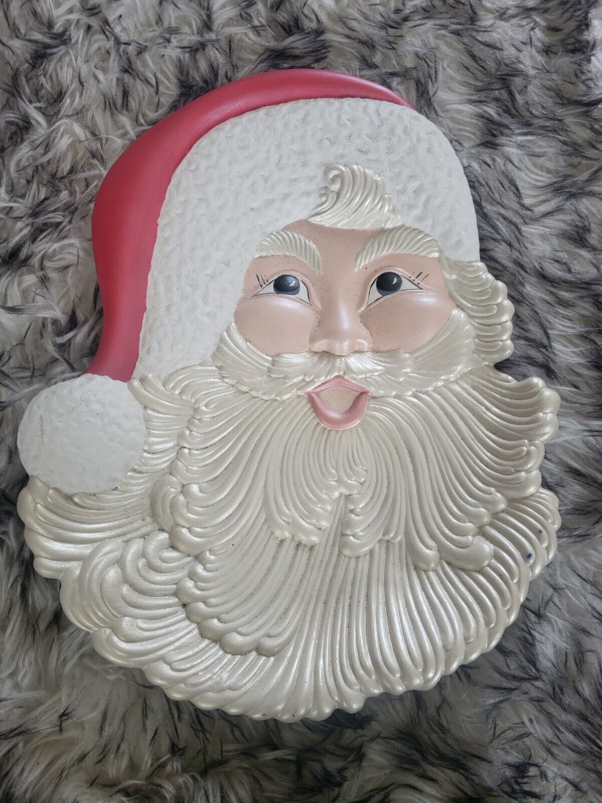 Rare Vintage Ceramic Christmas Hanging Santa Head Face Plate