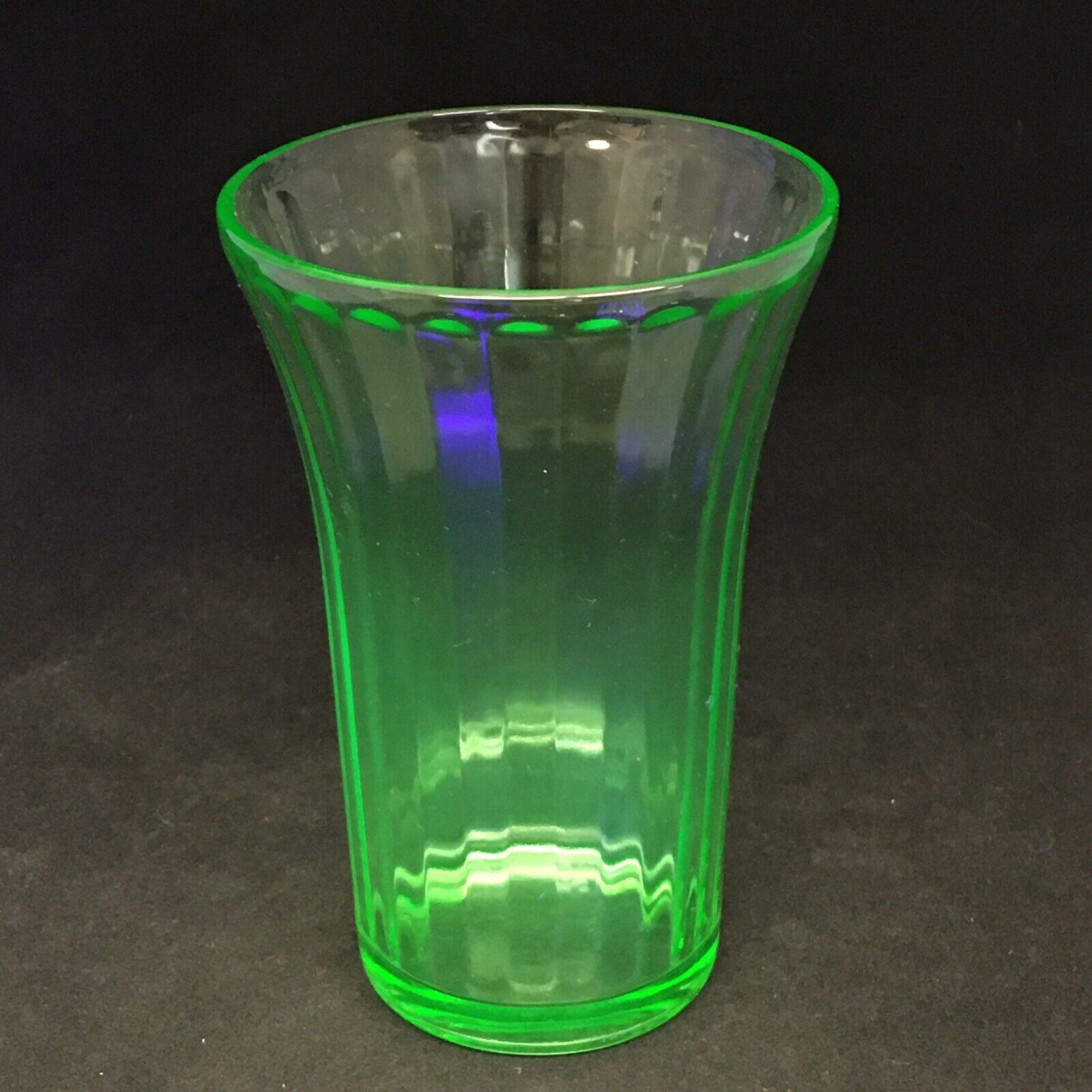 Vintage Uranium Vaseline Drinking Glass Optic Rib Pattern 4.5\
