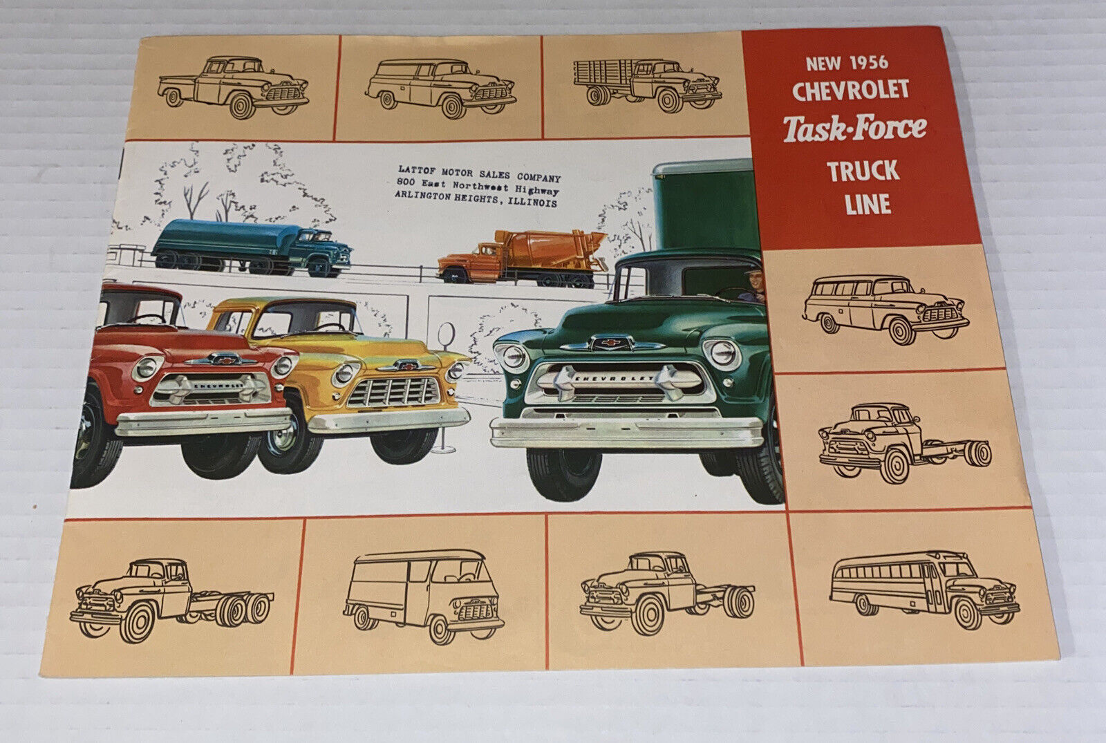 VTG 1956 Chevrolet Task Force Truck Line Brochure Lattof Arlington Hts IL Prop