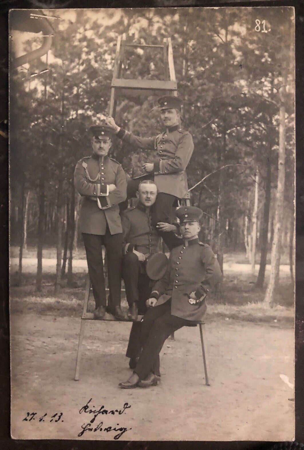 Mint WW 1 Germany RPPC Real Picture Postcard Soldiers On A Stair