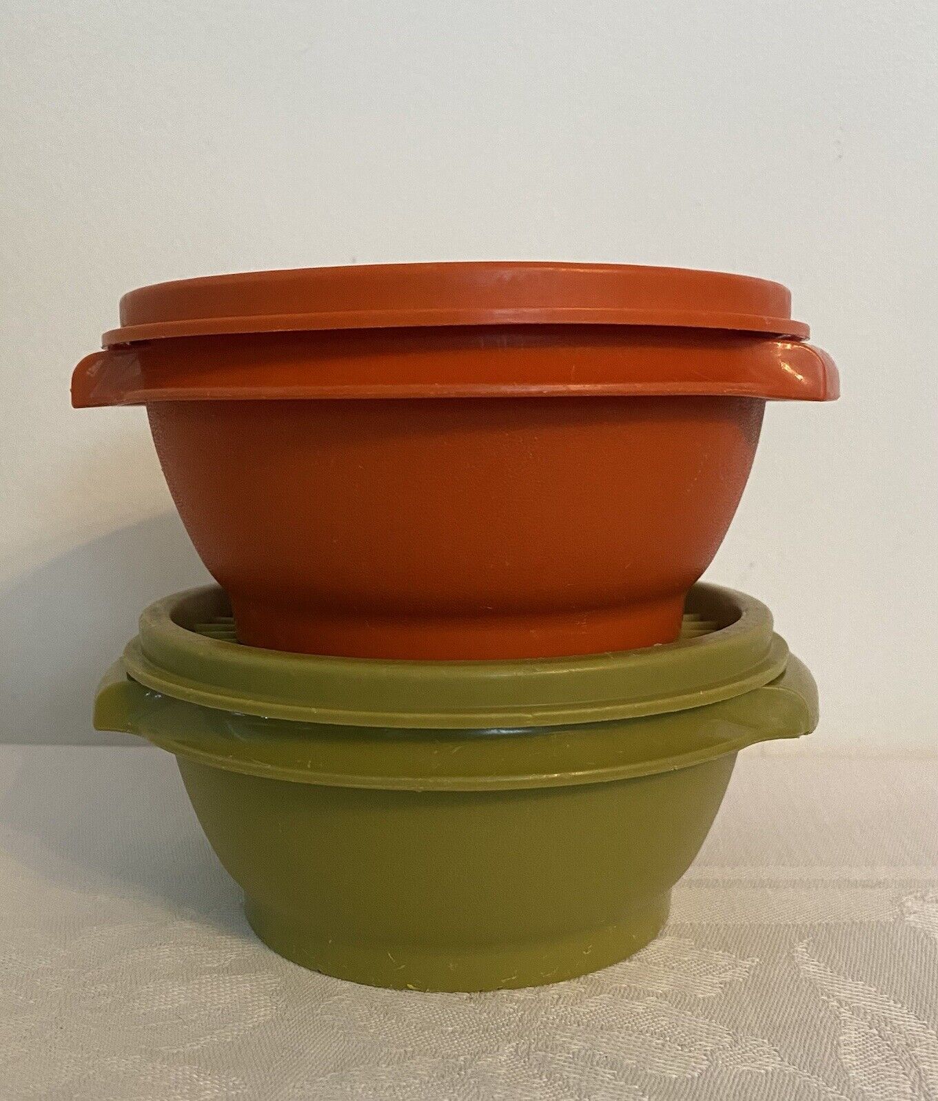 Vintage Tupperware Servalier Bowls 1323 Avocado Green Harvest Orange With Lids