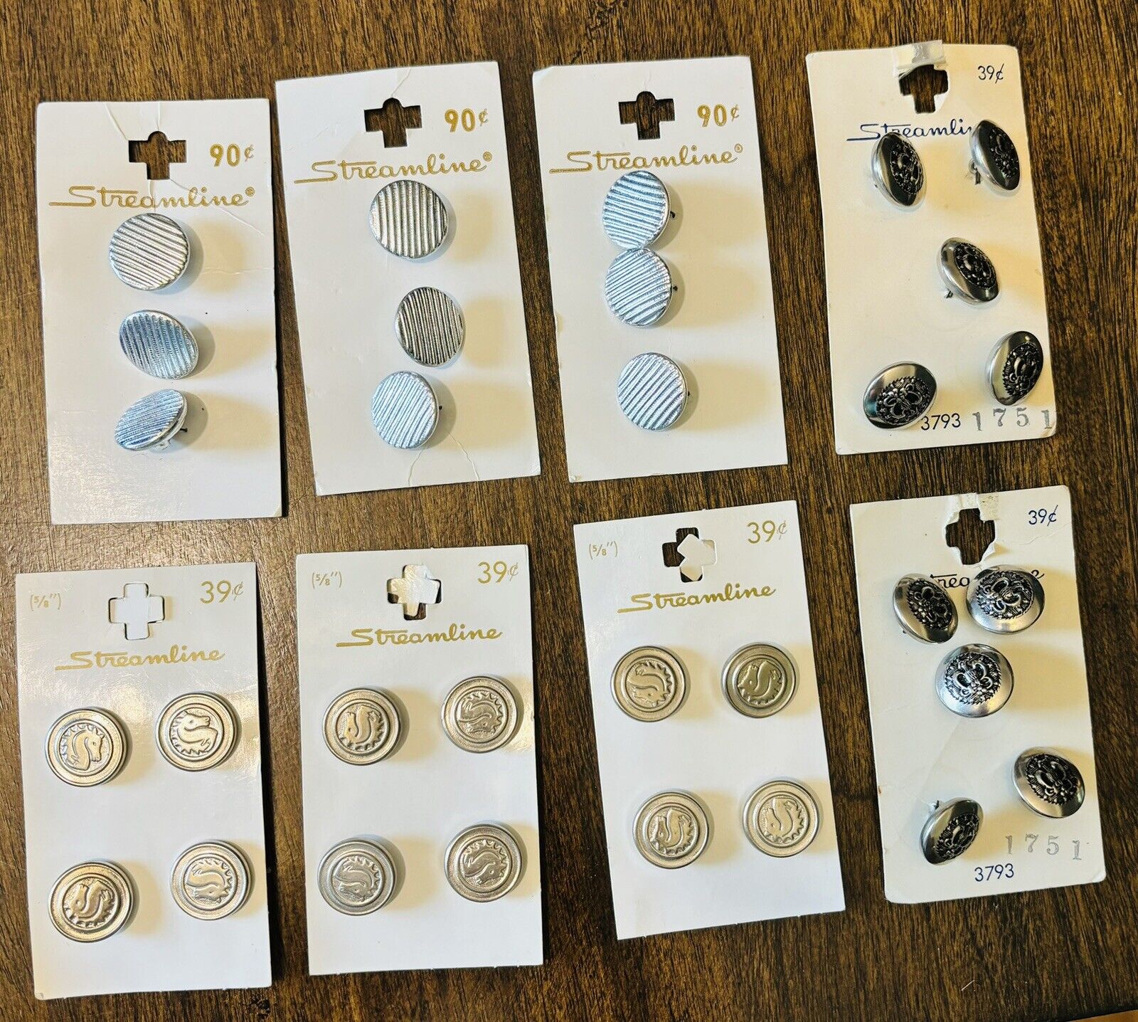 Vintage Streamline Silver Colored Buttons - Various Designs & Sizes