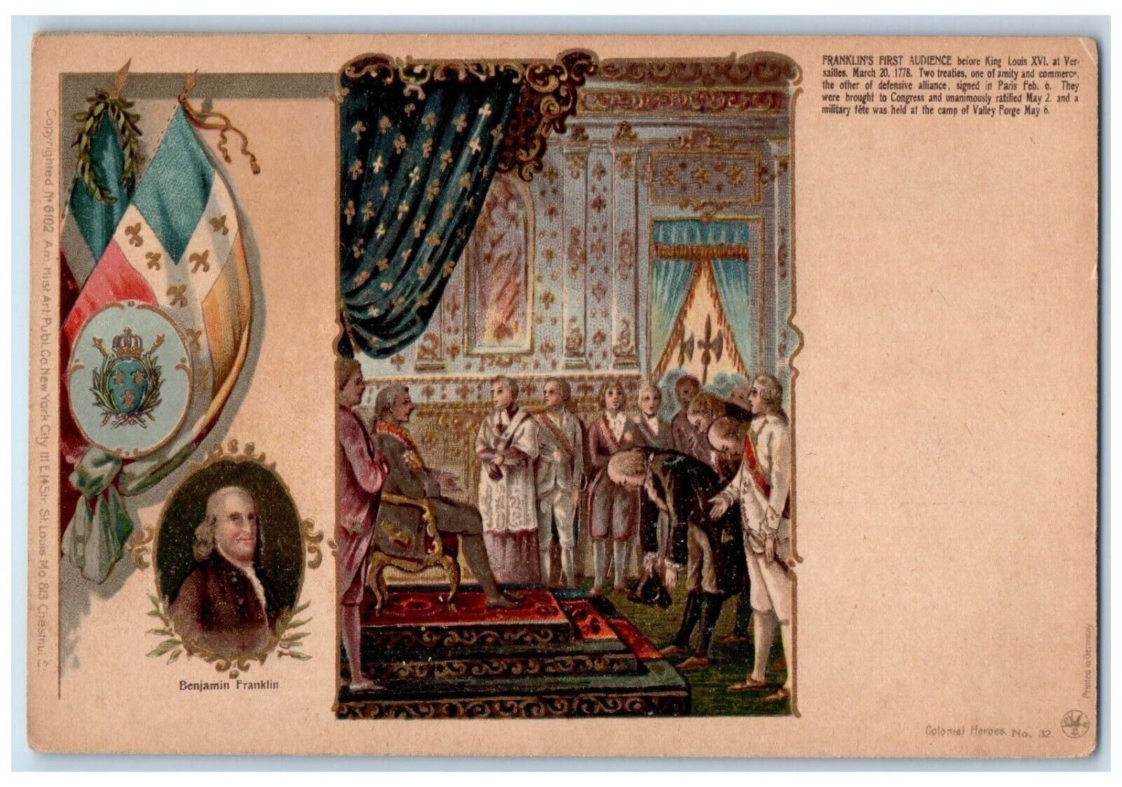 c1905 Benjamin Franklin's First Audience King Louis XVI Antique Postcard