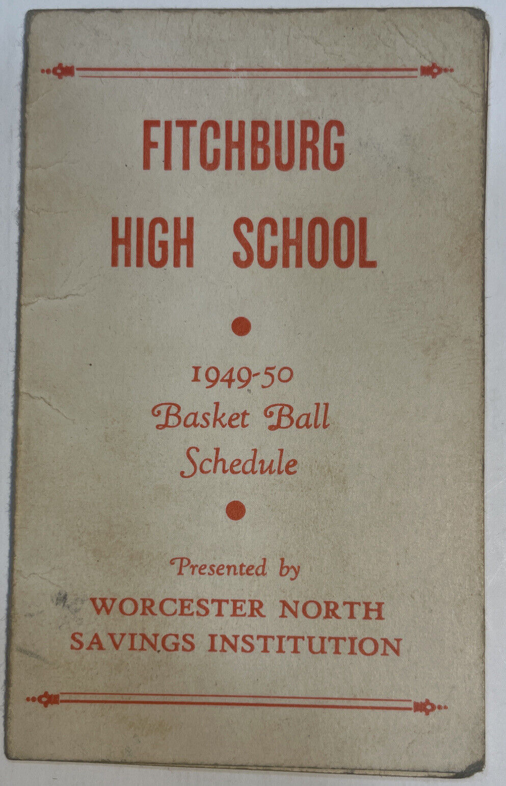 Rare 1949-50 Fitchburg MA High School Basketball Schedule