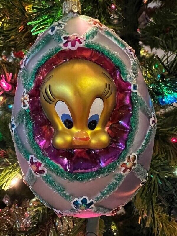 Christopher Radko Easter Tweety Bird Glass Faberge Egg Warner Bros ornament NEW