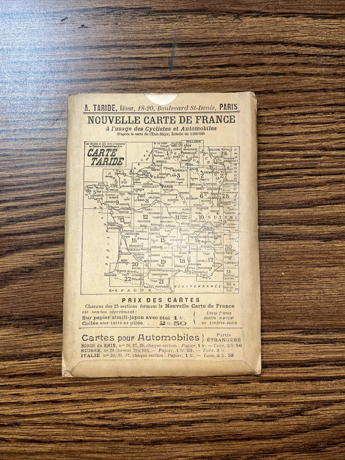 Antique Carte Routière de Nord North France Map for Cyclists Automobiles Ouest
