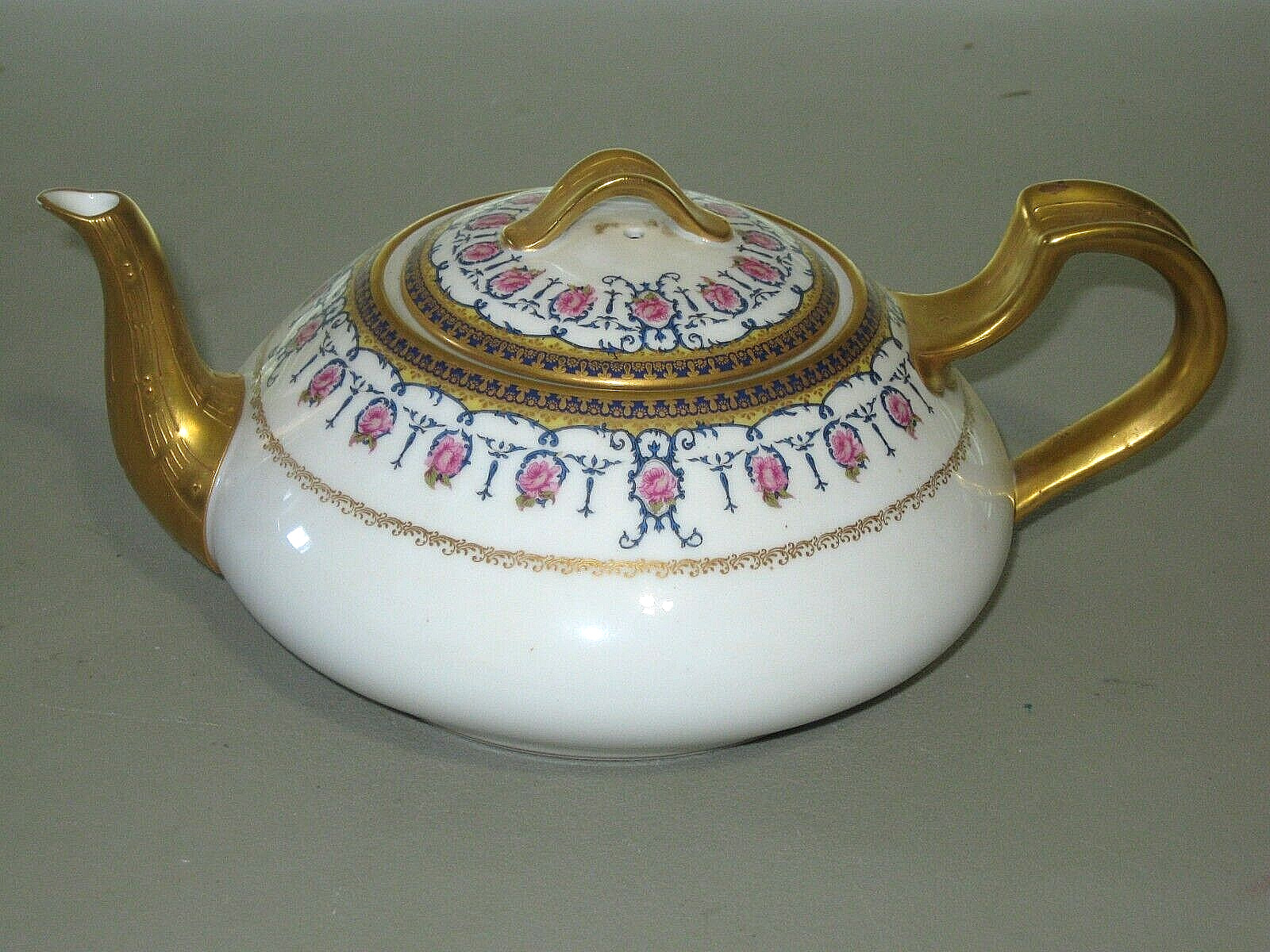 Antique Haviland Limoges Tea Pot Schleiger 970 With Gold Handle, Lid, and Spout