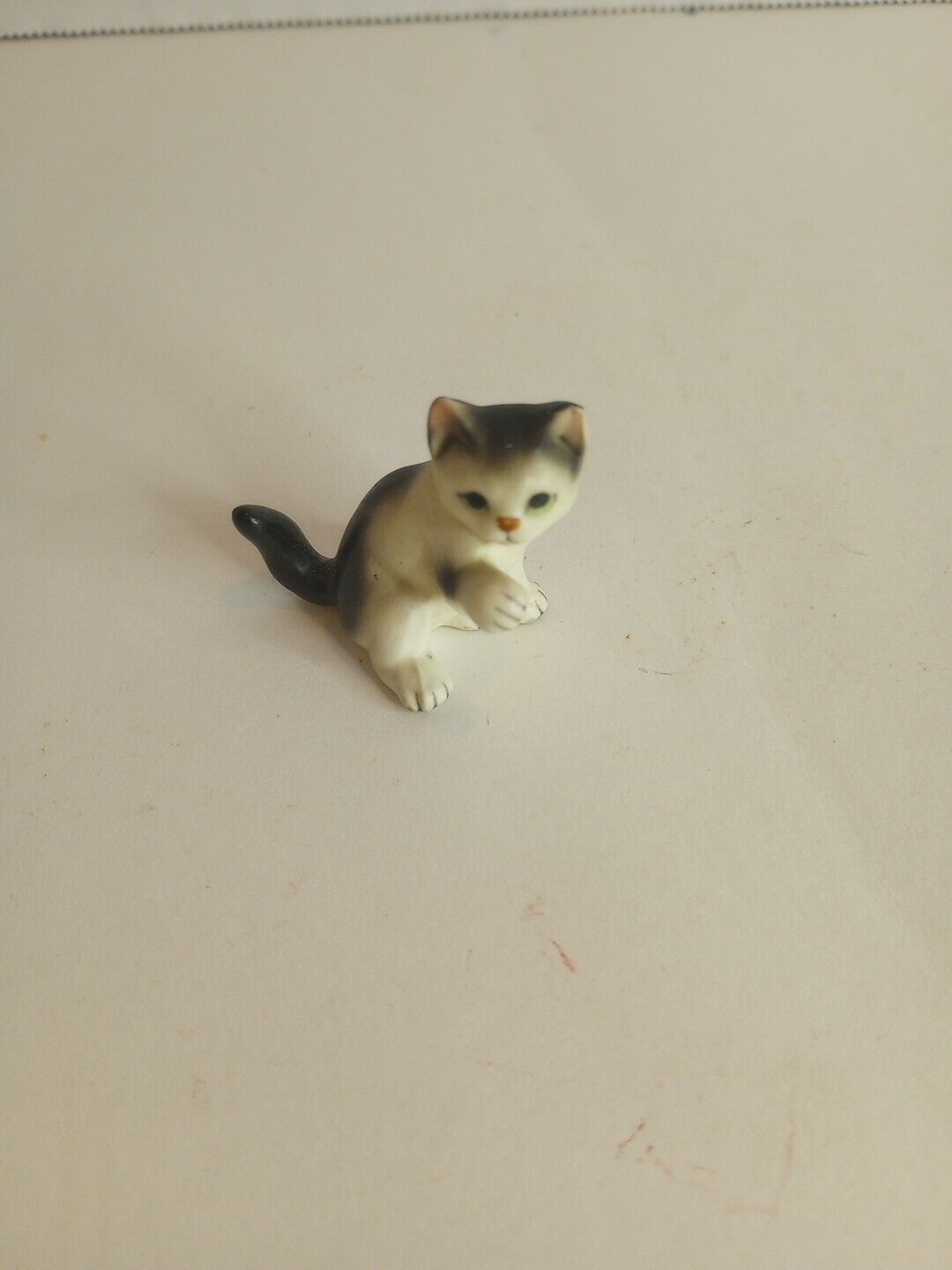 Vintage Miniature Black And White Playful Kitty Cat Holding Up Its Paw Figurine