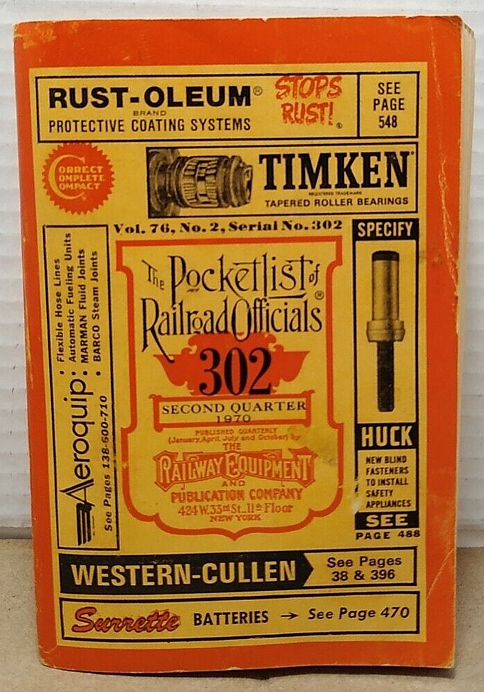 Pocket List of RAILROAD OFFICIALS: 2nd Quarter 1970 Railroad Equipment Co. - PB