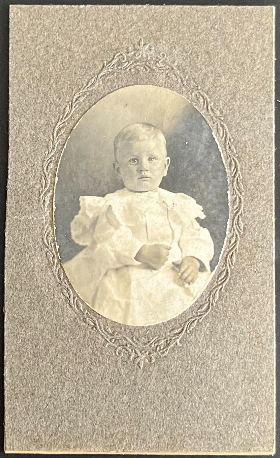 ~EARLY 1900s CUTE TODDLER BOY MATTED (CHRISTENING?) PHOTO/SMALLER CDV