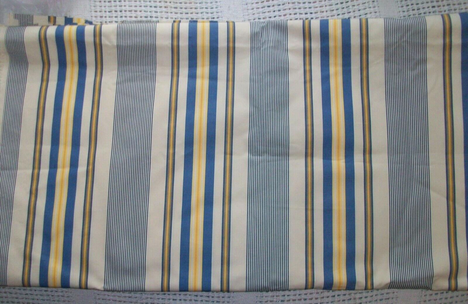 Vintage Cream Blue Yellow Upholstery Pillow Cotton Stripe Fabric French Country