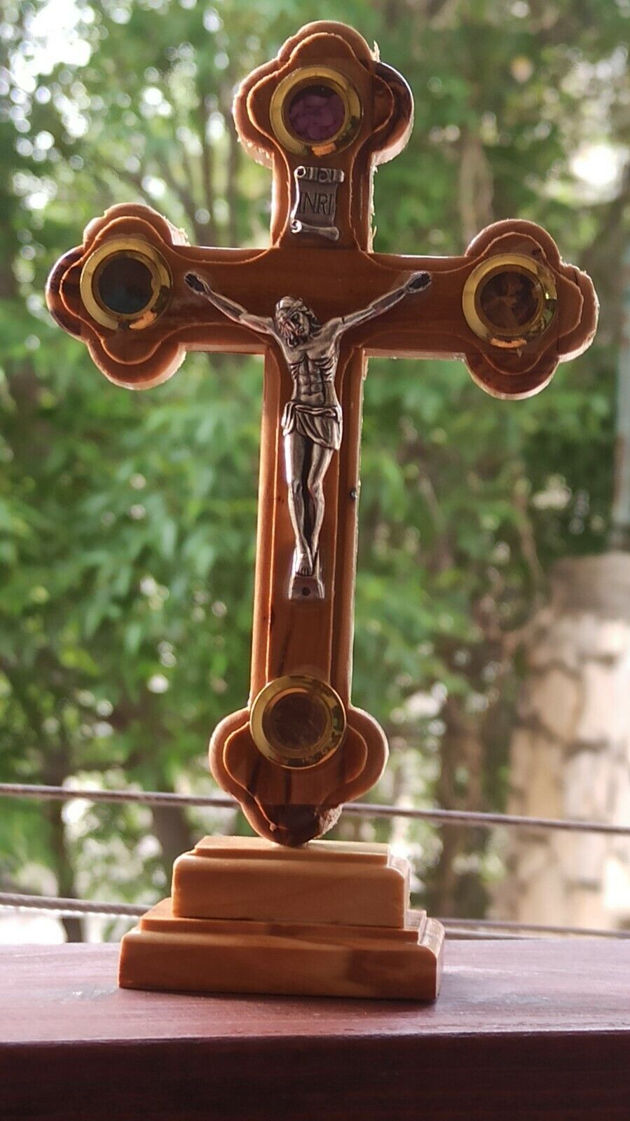 Cross Crucified Jesus Olive Wood Hand Made Jerusalem Blessing Incense Stone