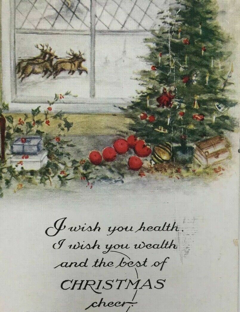1918 Christmas Tree Gifts Postcard Reindeer OCP Owen Card Pub Co