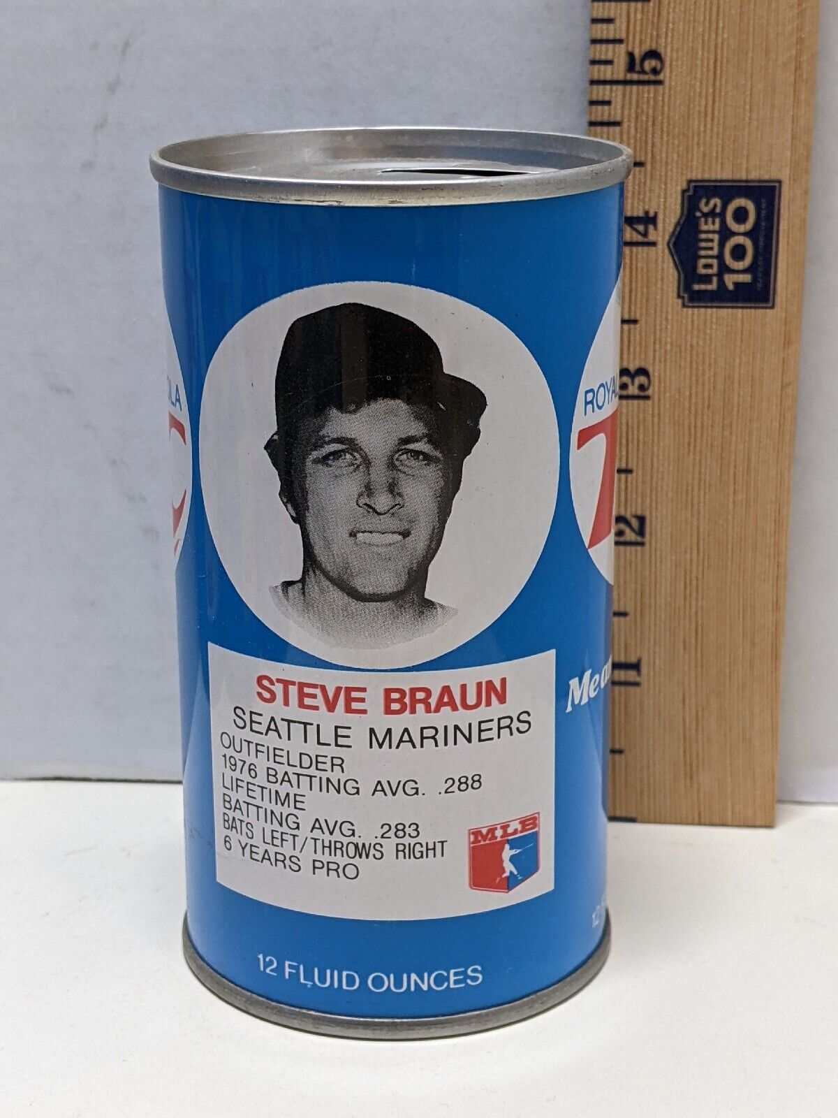 Vintage 70\'s Royal Crown RC Cola MLB Steve Braun Baseball Can