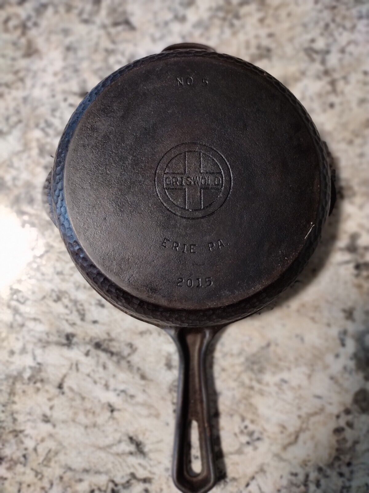 RARE  Antique Griswold No 5 Hammered Cast Iron Skillet 2015 - No Wobble REPAIRED