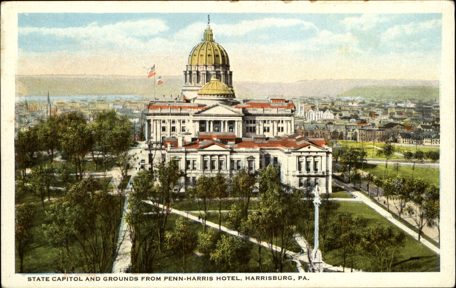 Harrisburg Pennsylvania State Capitol seen from Penn-Harris Hotel ~ 1920s