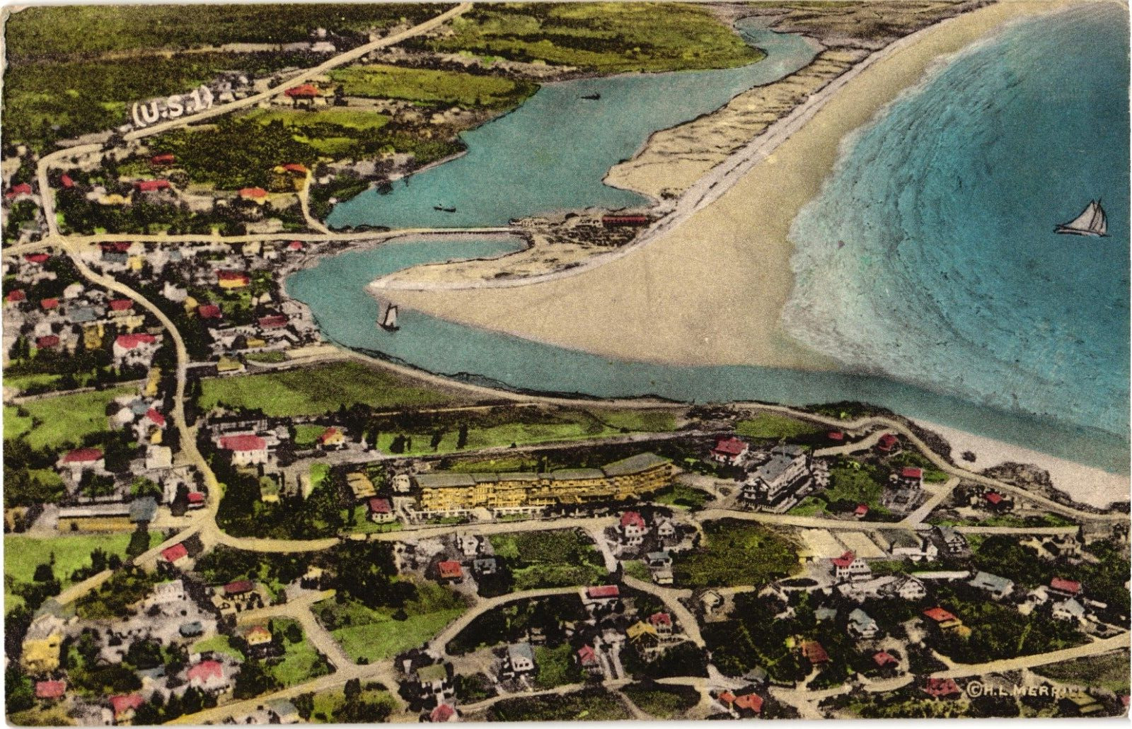 The Lookout Hotel Ogunquit Maine Aerial View Divided Postcard c1915