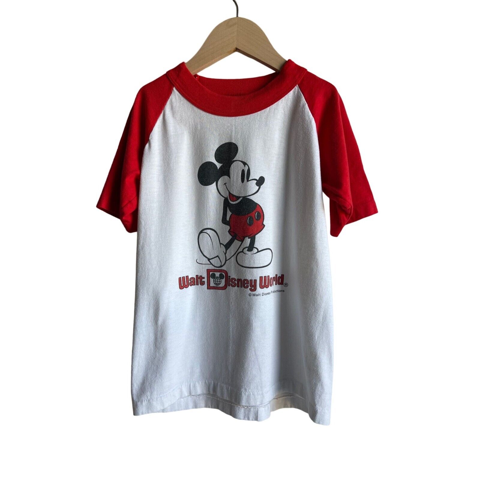 Vintage Disney World Mickey Mouse Made in USA Raglan T-Shirt Youth L 100% Cotton