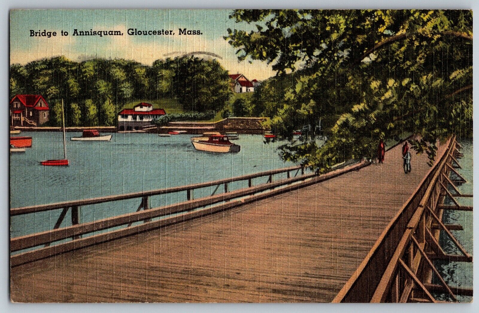 Gloucester, Massachusetts MA - Bridge of Annisquam - Vintage Postcard - Posted