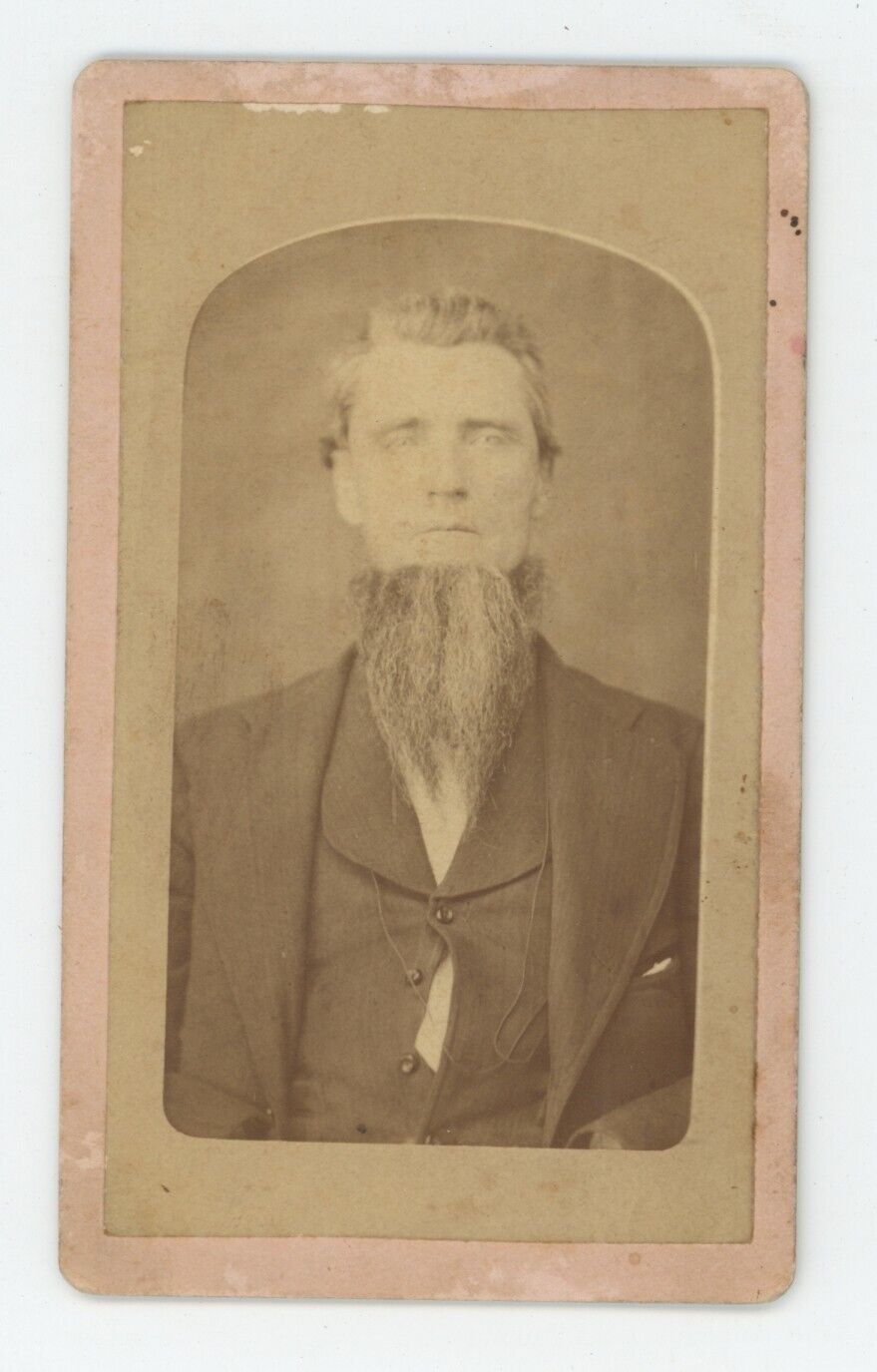 Antique ID'd CDV 1879 Creepy Lookin Man With Long Chin Beard Named E.A. Huffing