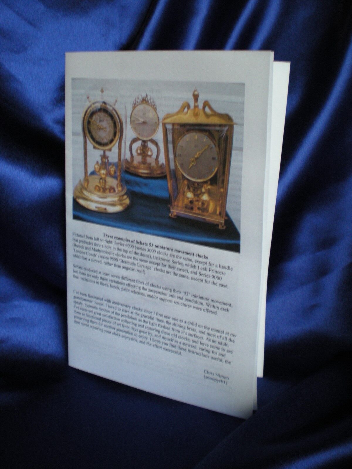 Instruction Booklets 4 Schatz 53 400 Day Anniversary Clock Suspension Spring 