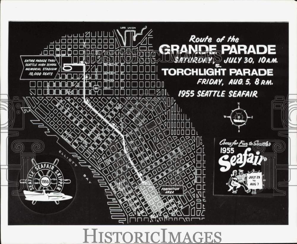 1955 Press Photo Map Illustrates Route of Seattle Seafair Parades - afa65213
