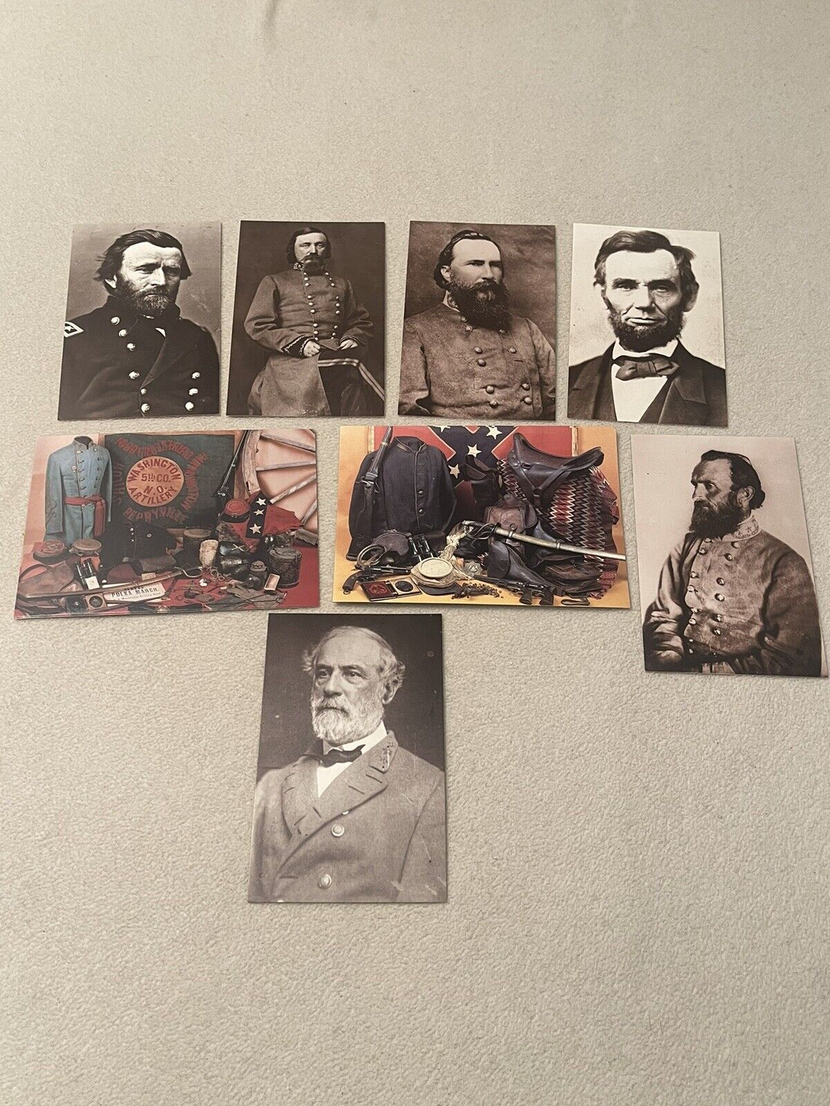 Civil War Post Cards Lot Of 10, Grant, Lee, Lincoln, Jackson, Longstreet,Pickett