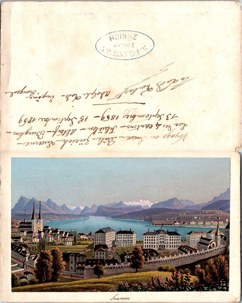 Switzerland, Schweiz, Lucerne View, Colorized Vintage CDV Albumen Business Card -
