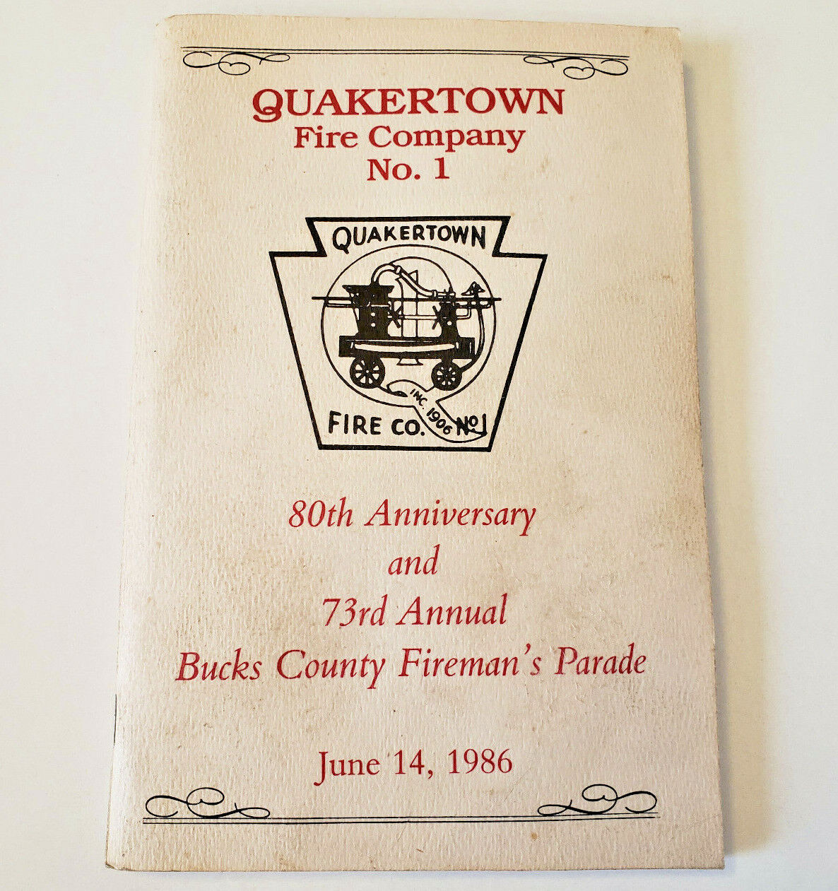 Vintage 1986 Quakertown PA 80th Anniversary Fireman\'s Parade Pamphlet