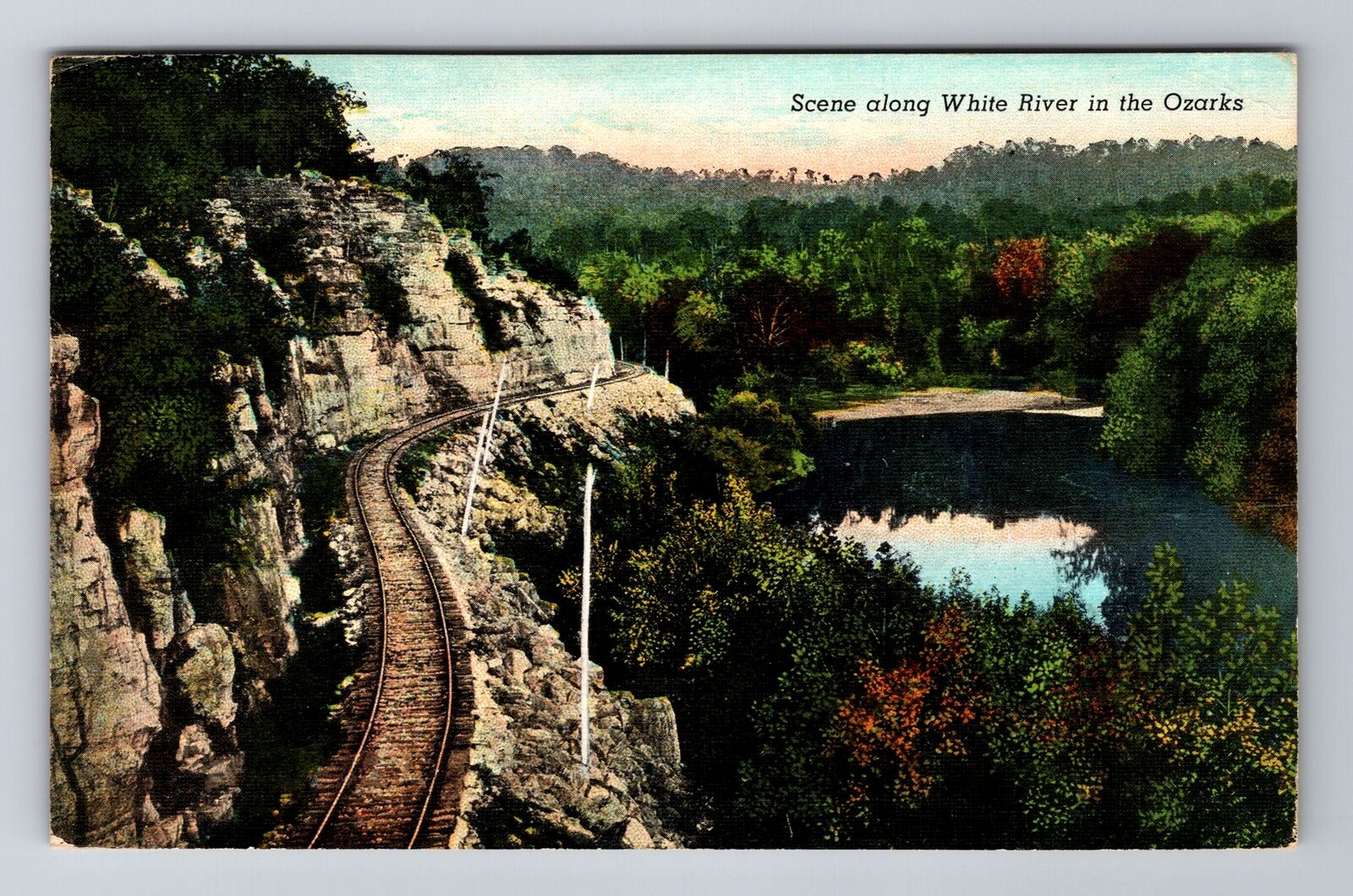 Ozarks MO-Missouri, Aerial Of Scene Along White River, Vintage c1940 Postcard