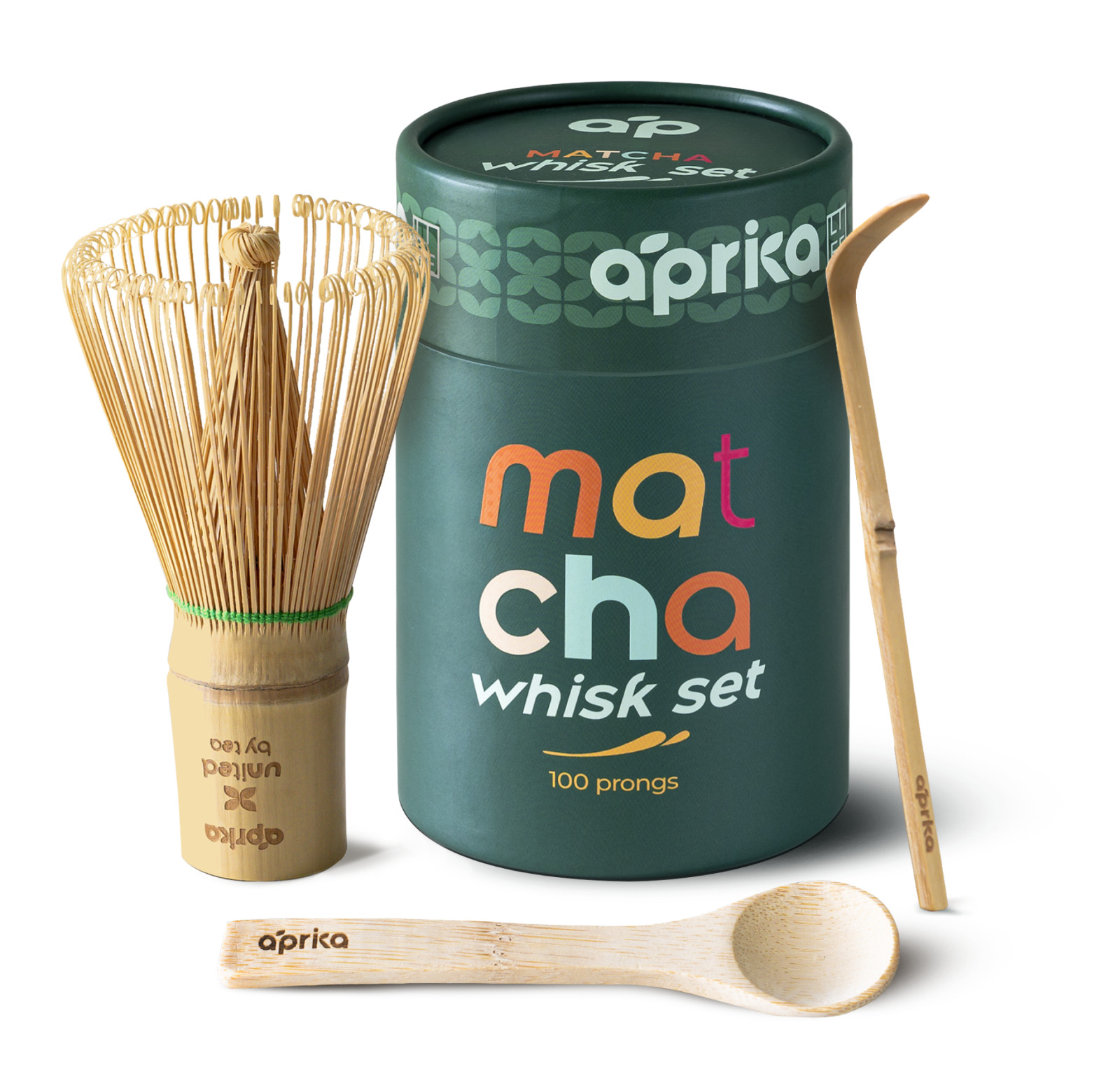 Bamboo Matcha Whisk Set: Whisk (Chasen) with 100 Prongs, Scoop (Chashaku), Spoon