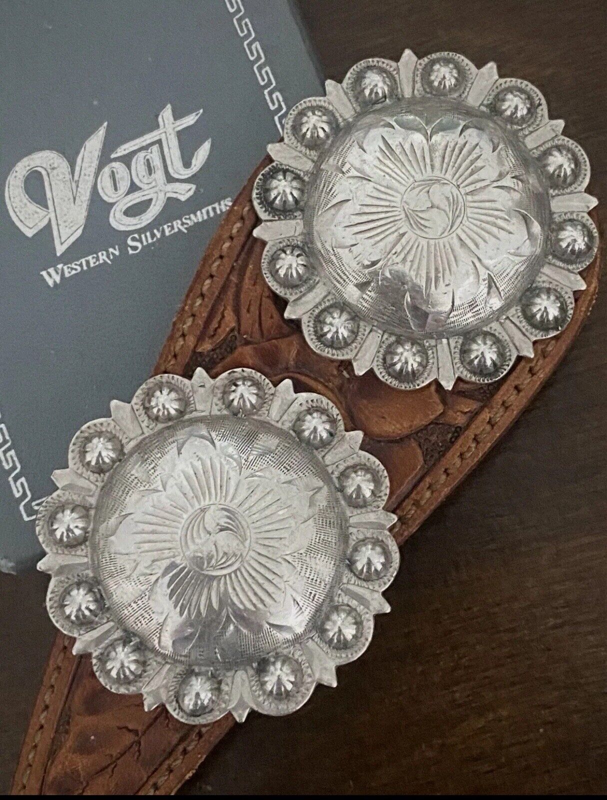 Vintage Large VOGT solid Sterling Silver CONCHOS for Headstall Chaps Spurs