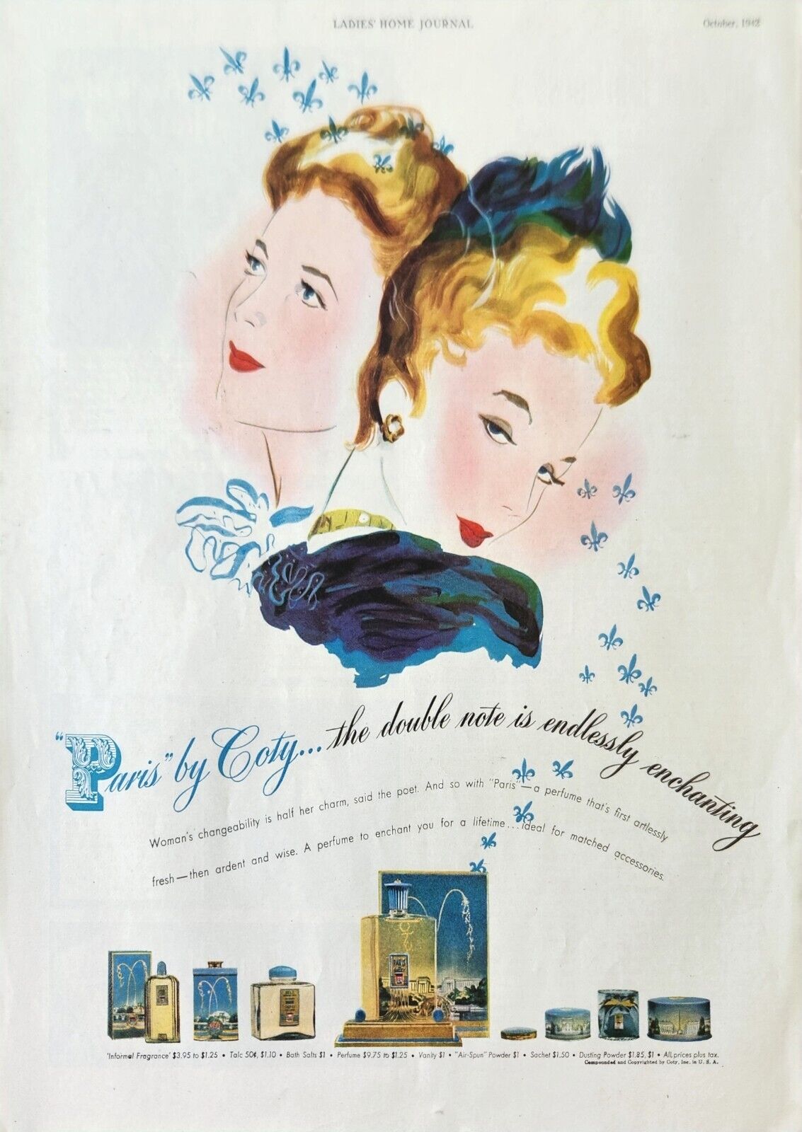 1942 Paris by Coty Perfune Vintage Ad Endlessly enchanting